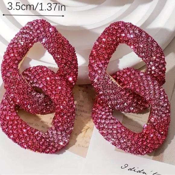 NWT Pink Crystal Oversized Pink Ombre Earrings - Picture 3 of 4